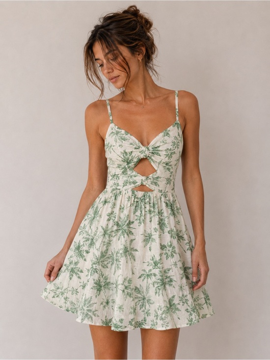 Sandro Dresses & Skirts - Sandro Palm Tree Print Linen Mini Sun Dress Resort Euro Summer Size 2 Coquette